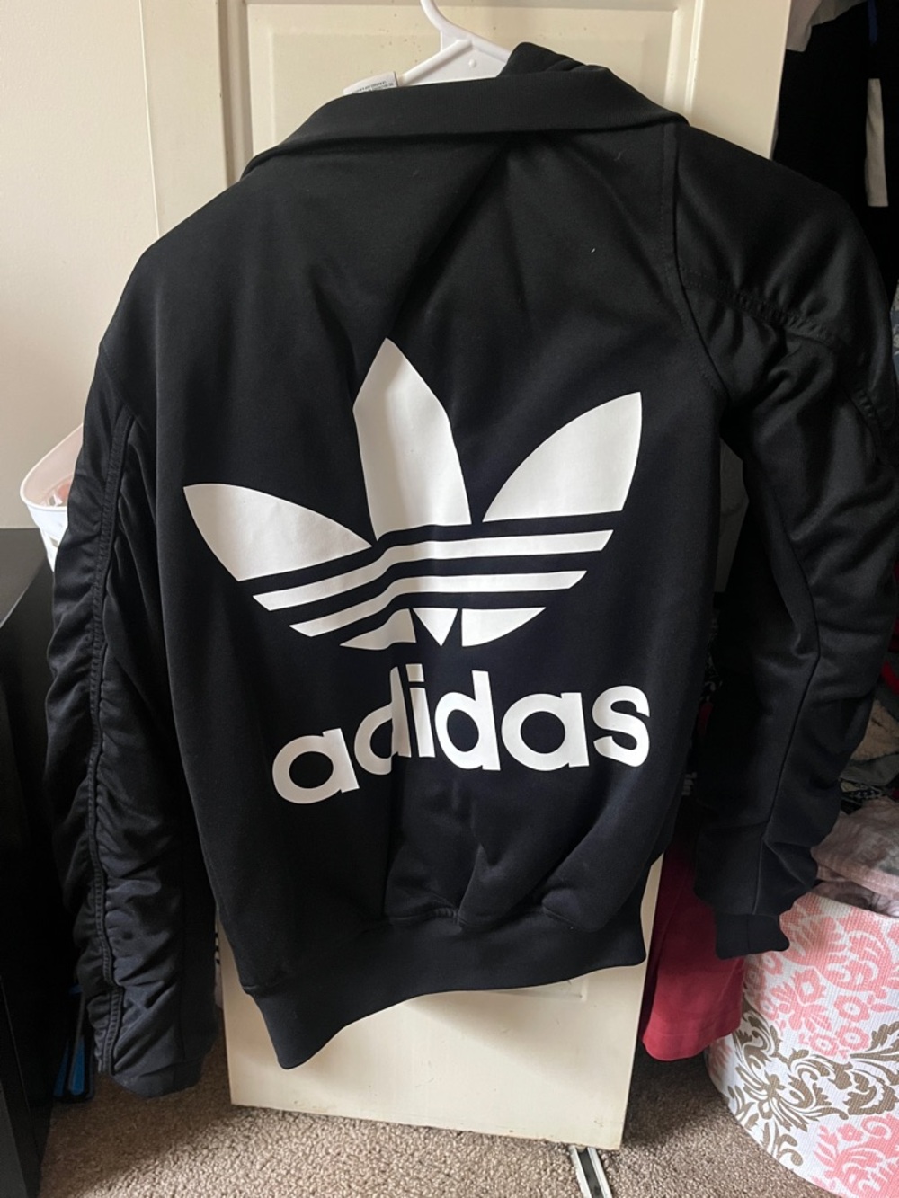 adidas Black Jacket with Large White Trefoil